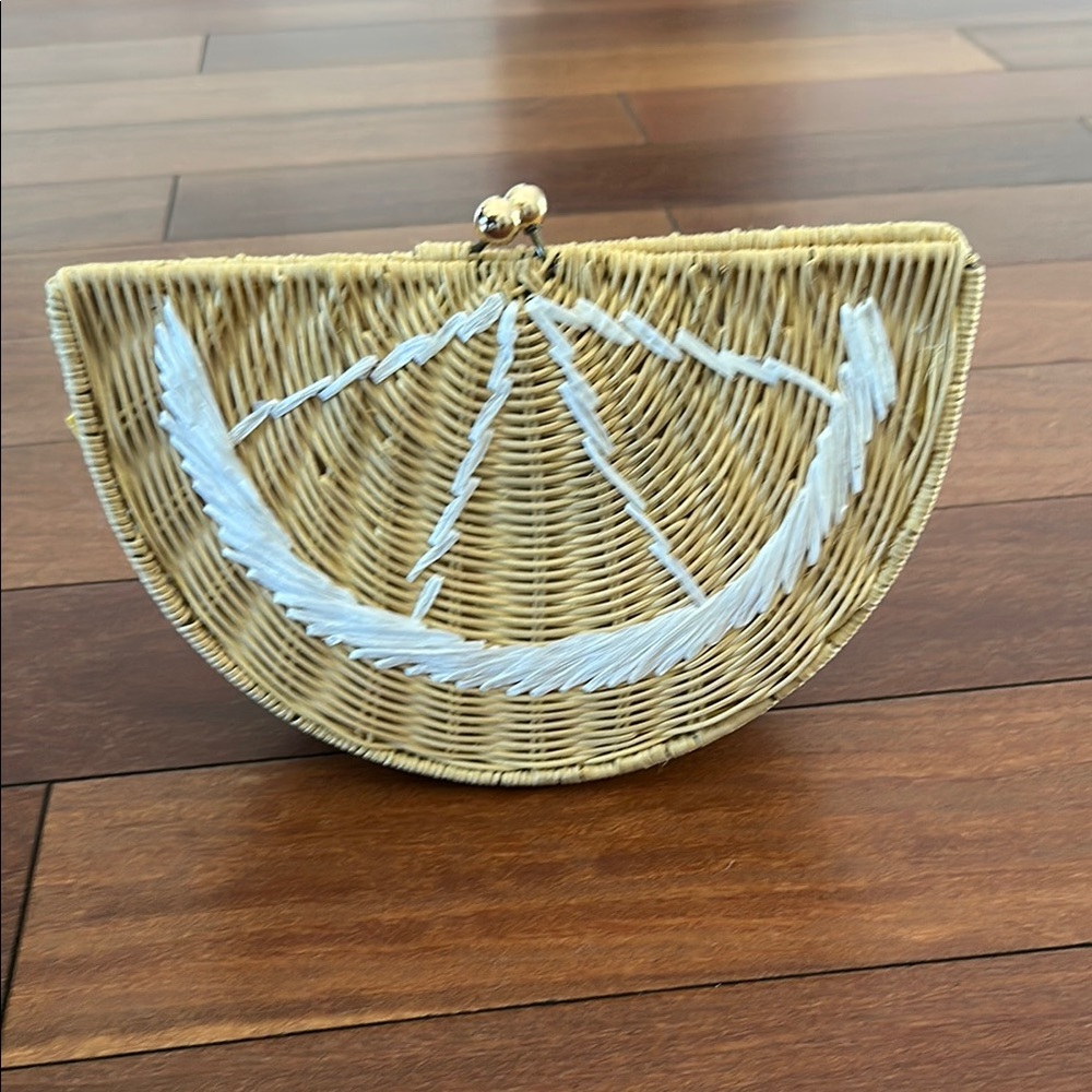Woven Straw Clutch with White Accents